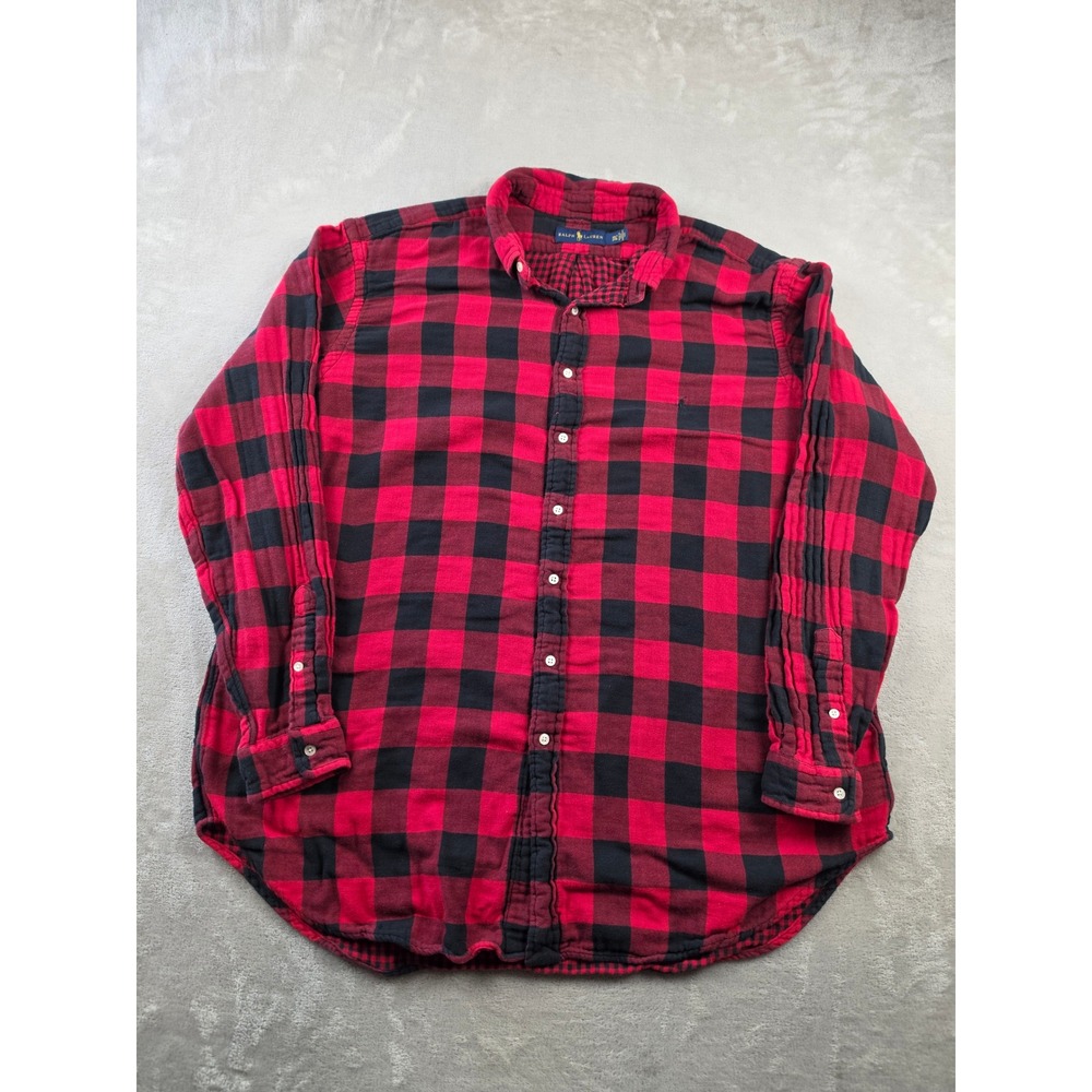 Ralph Lauren Flannel Shirt Mens 2XLT Red Black Buffalo Plaid Long Sleeve